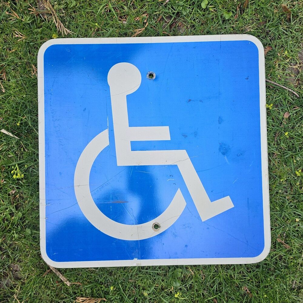 VTG Reflective Handicap Parking Wheelchair Sign Aluminum Square 18" Blue & White